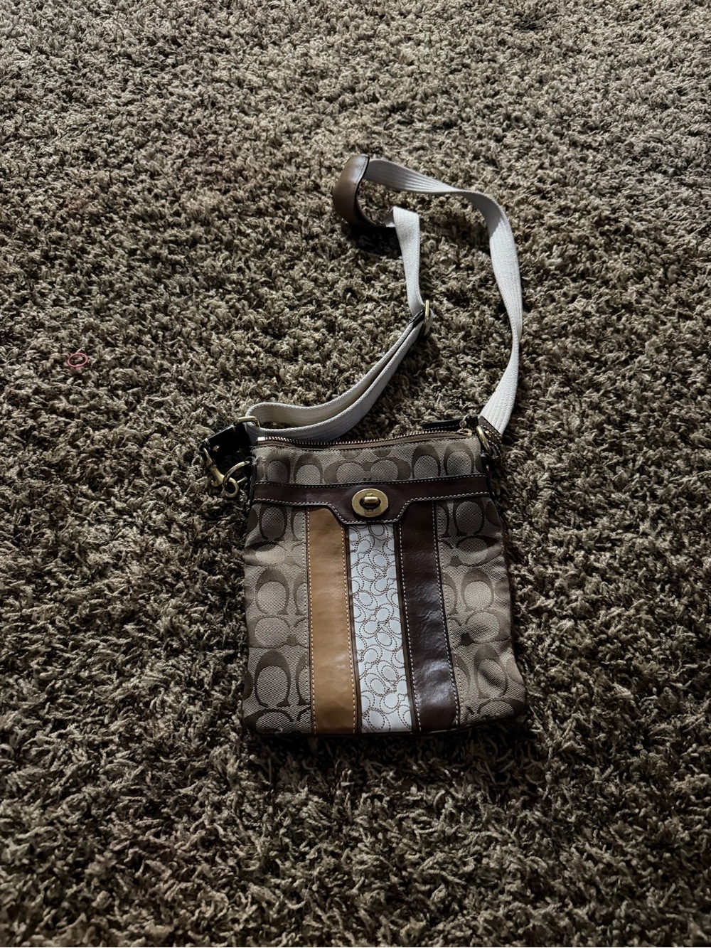 Coach Multicolor Signature Crossbody in Brown, Tan, White